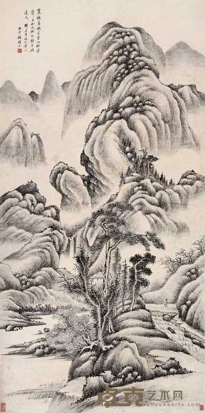 顾麟士 策杖探幽图 立轴 149.5×74cm